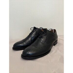 G.H. Bass Men's Hoboken Monogram Wingtip Brogue Detail Oxfords, Black- Size 9M